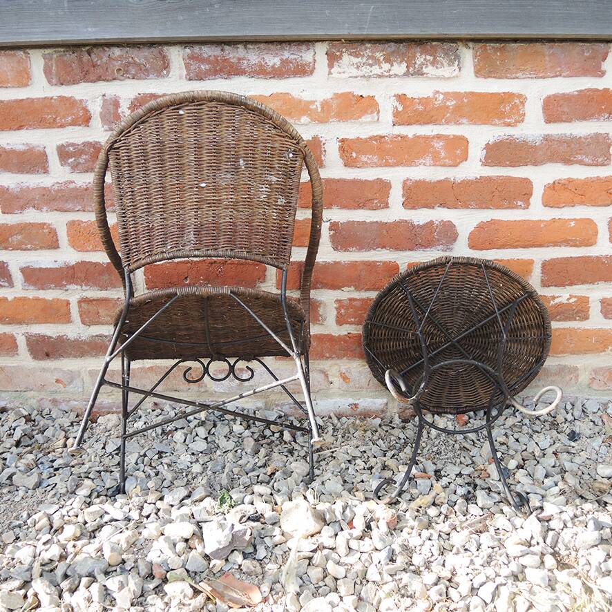Antique Rattan Children's Armchair & Table