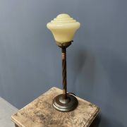 Standing copper table lamp with glass shade
