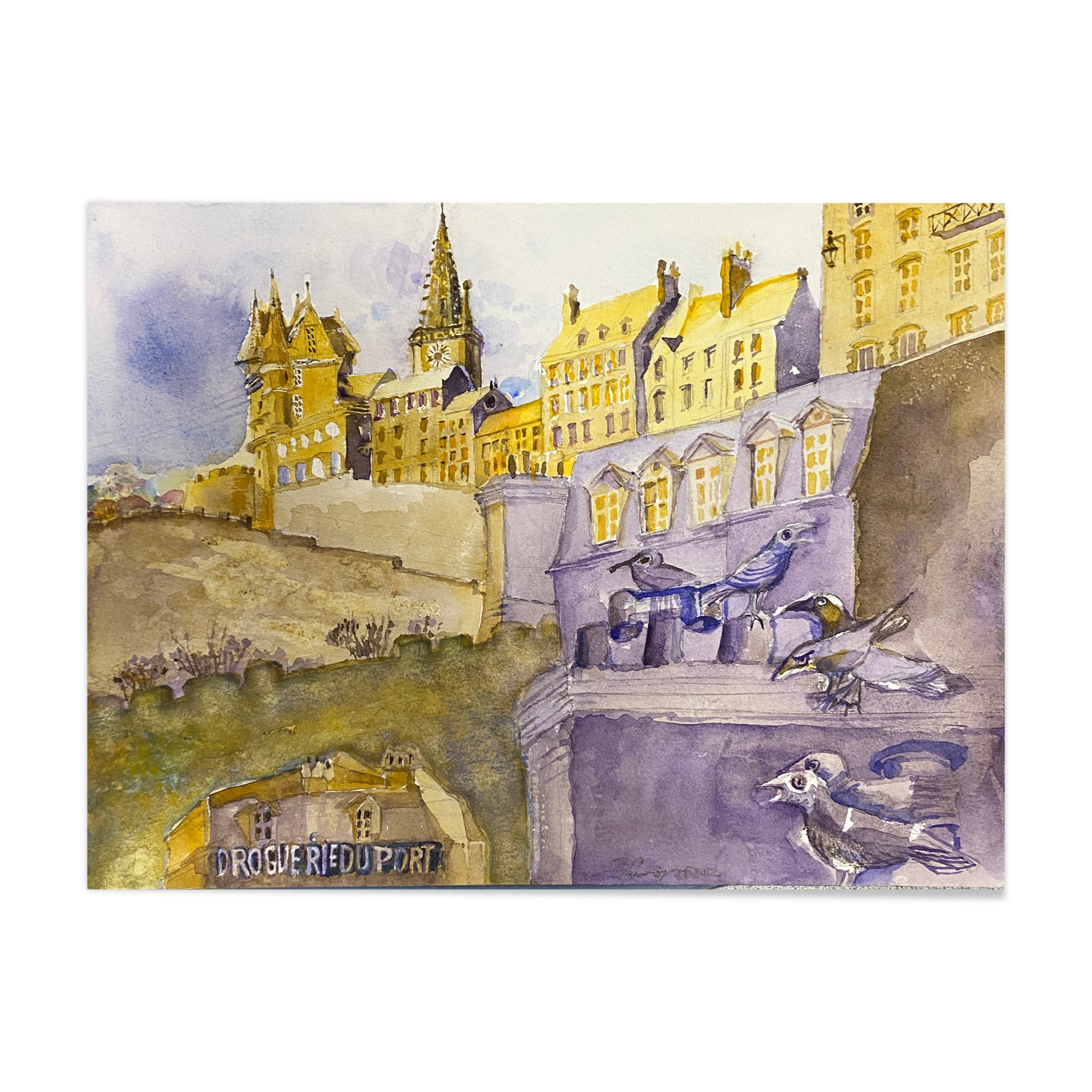 Watercolor painting St Malo signed B. Lévêque 2012