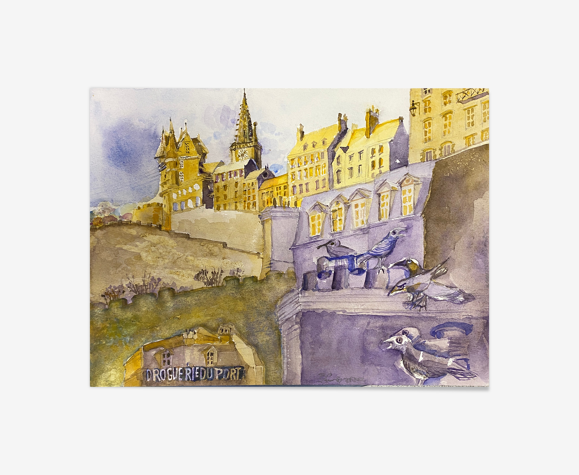 Tableau Aquarelle St Malo signée B. Lévêque 2012