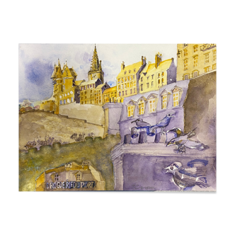 Tableau Aquarelle St Malo signée B. Lévêque 2012