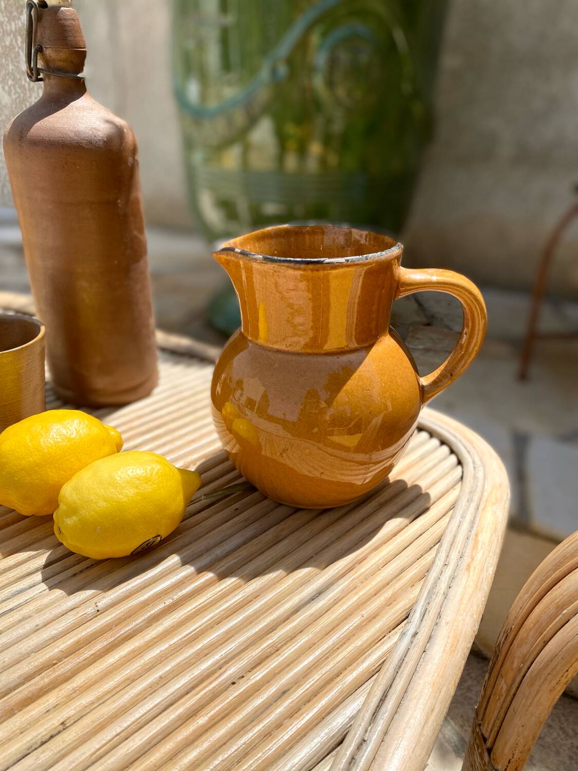 Antique glazed ceramic pitcher