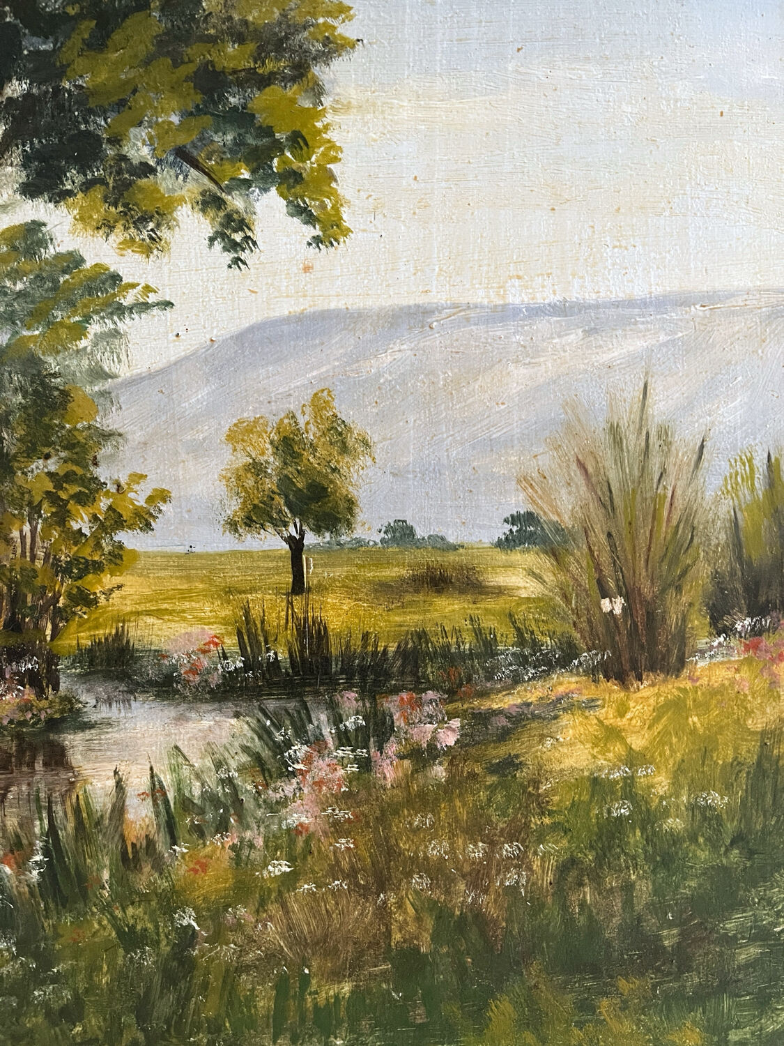 Peinture ancienne huile sur bois paysage verdoyant Joseph Guénard