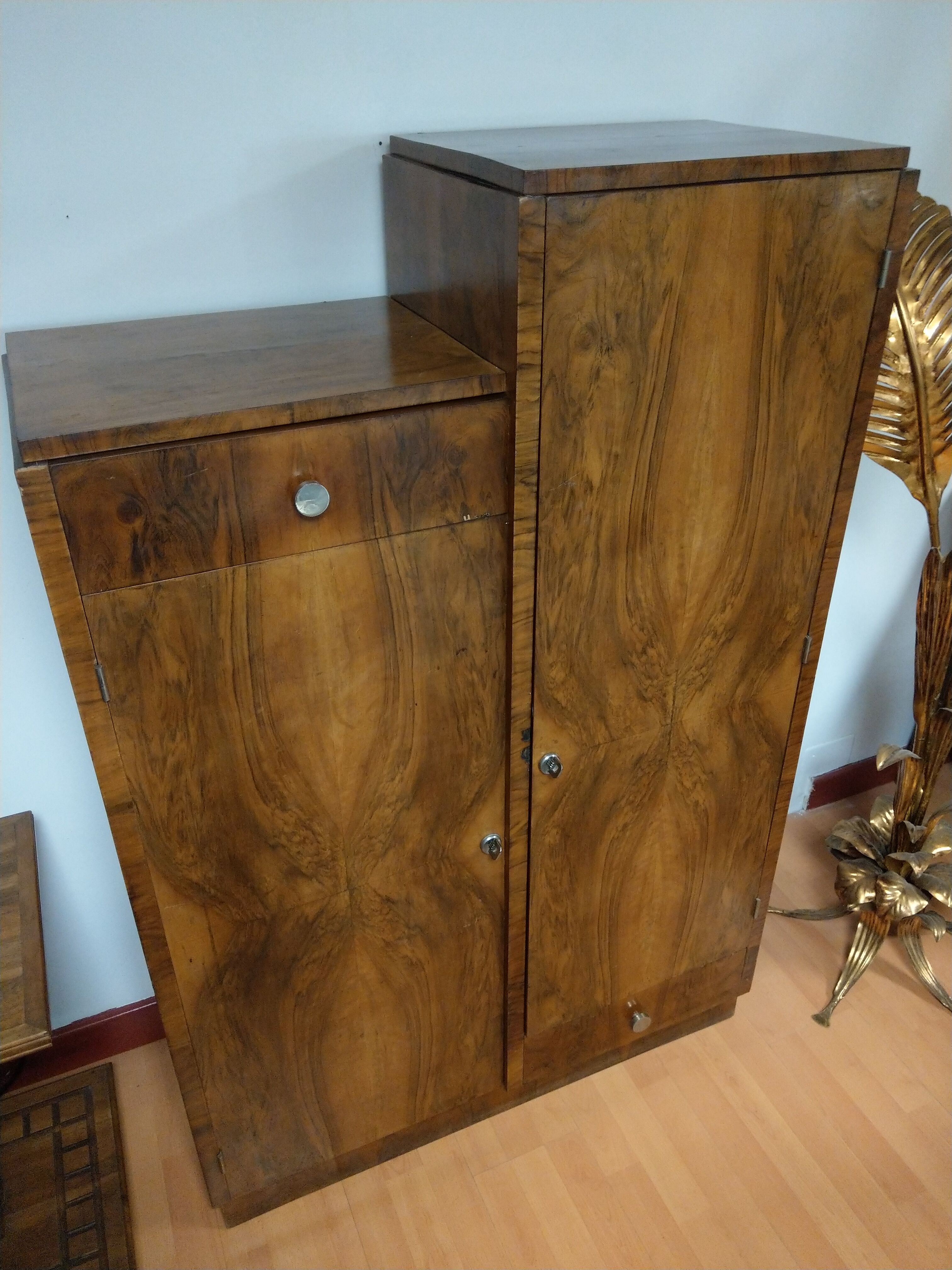 Asymmetrical cabinet Art Deco walnut