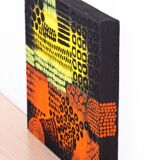 Orange, black and yellow abstract acrylic painting on stretched canvas