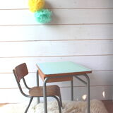 Green formica desk of water