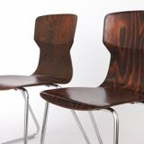 2 of 8 Vintage Casala Stackable Chairs, Germany 1970s, Plywood & Chrome