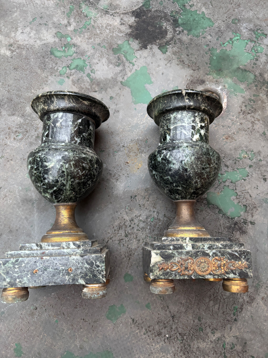 Pair of green marble vases