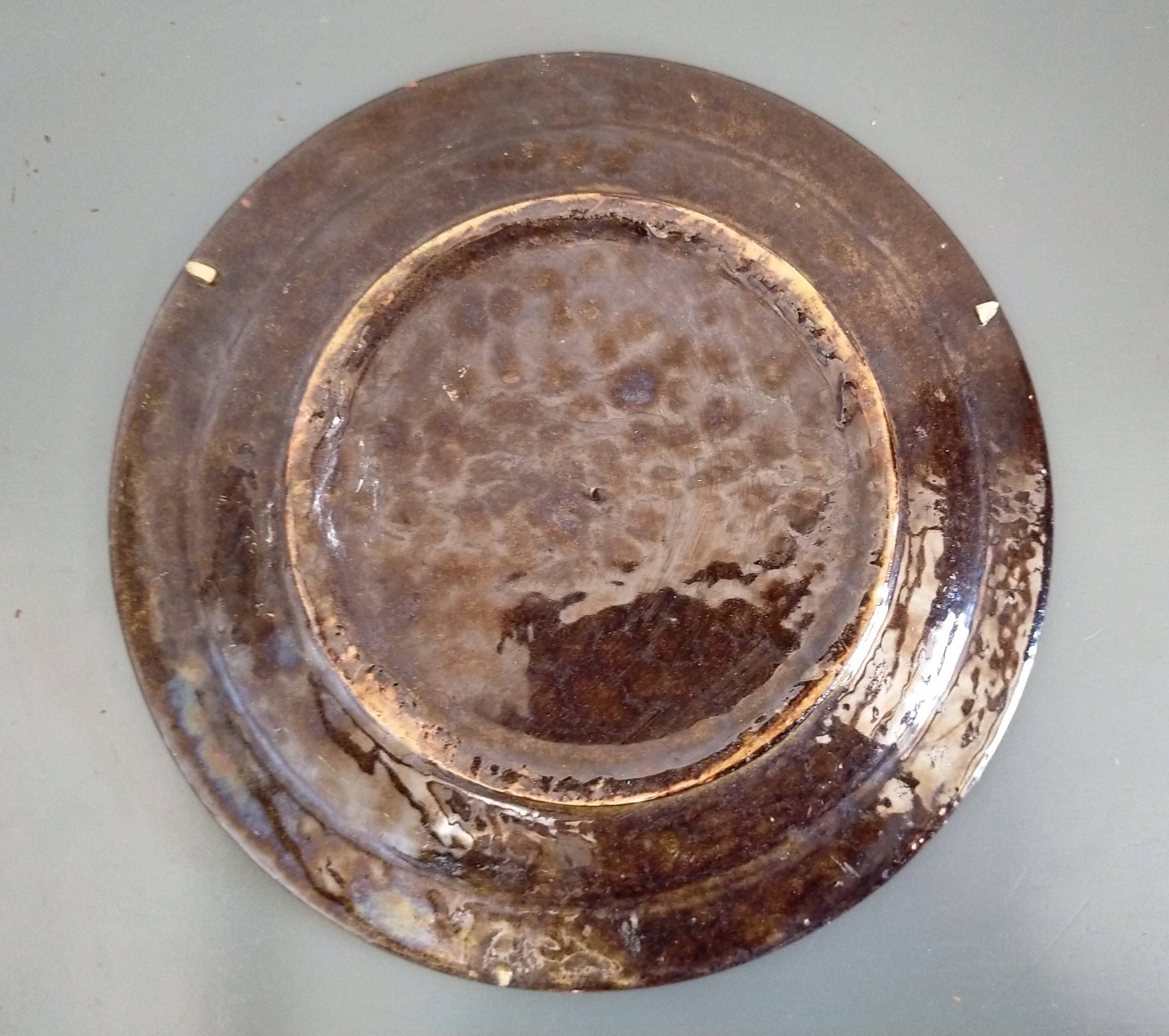 Vintage Dauphiné glazed terracotta dish Portrait of a woman