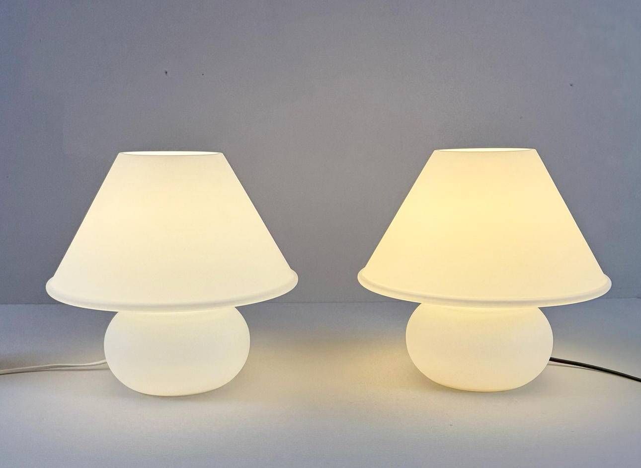 Set of 2 mushroom lamps, opal glass, Glashütte Limburg, Germany, 1970s