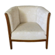 Armchair art deco 1930 marquetry fabric white cream foliage decoration