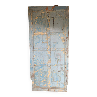 Blue patinated indian door with carved frame