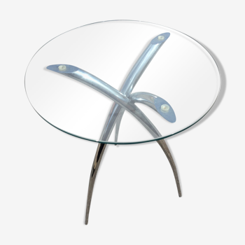 Side table, chrome glass tablet 1980s