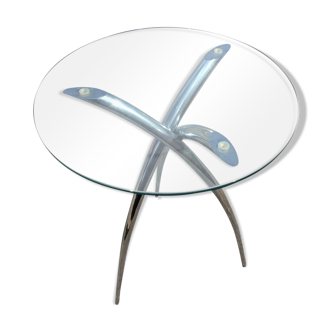 Side table, chrome glass tablet 1980s