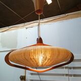 Sisal Ufo pendant lamp and vintage teak by Temde Leuchten