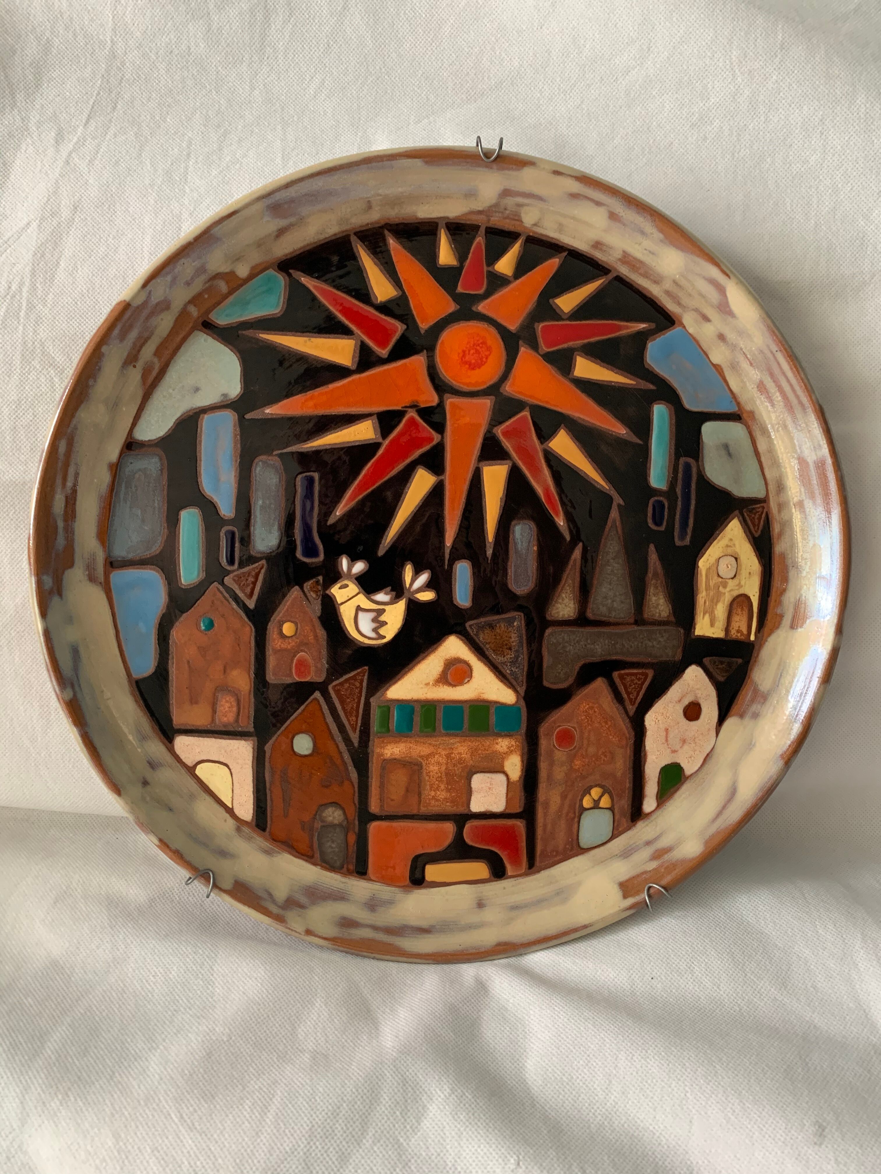 Enamelled ceramic dish by Martine Azema Vallauris 1970