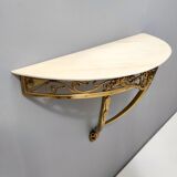 Wall-Mounted Brass Console Table with Demilune Portuguese Pink Marble Top, Italy