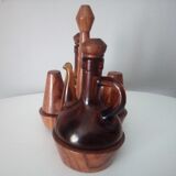 Service à condiments artisanal en verre et bois d'olivier