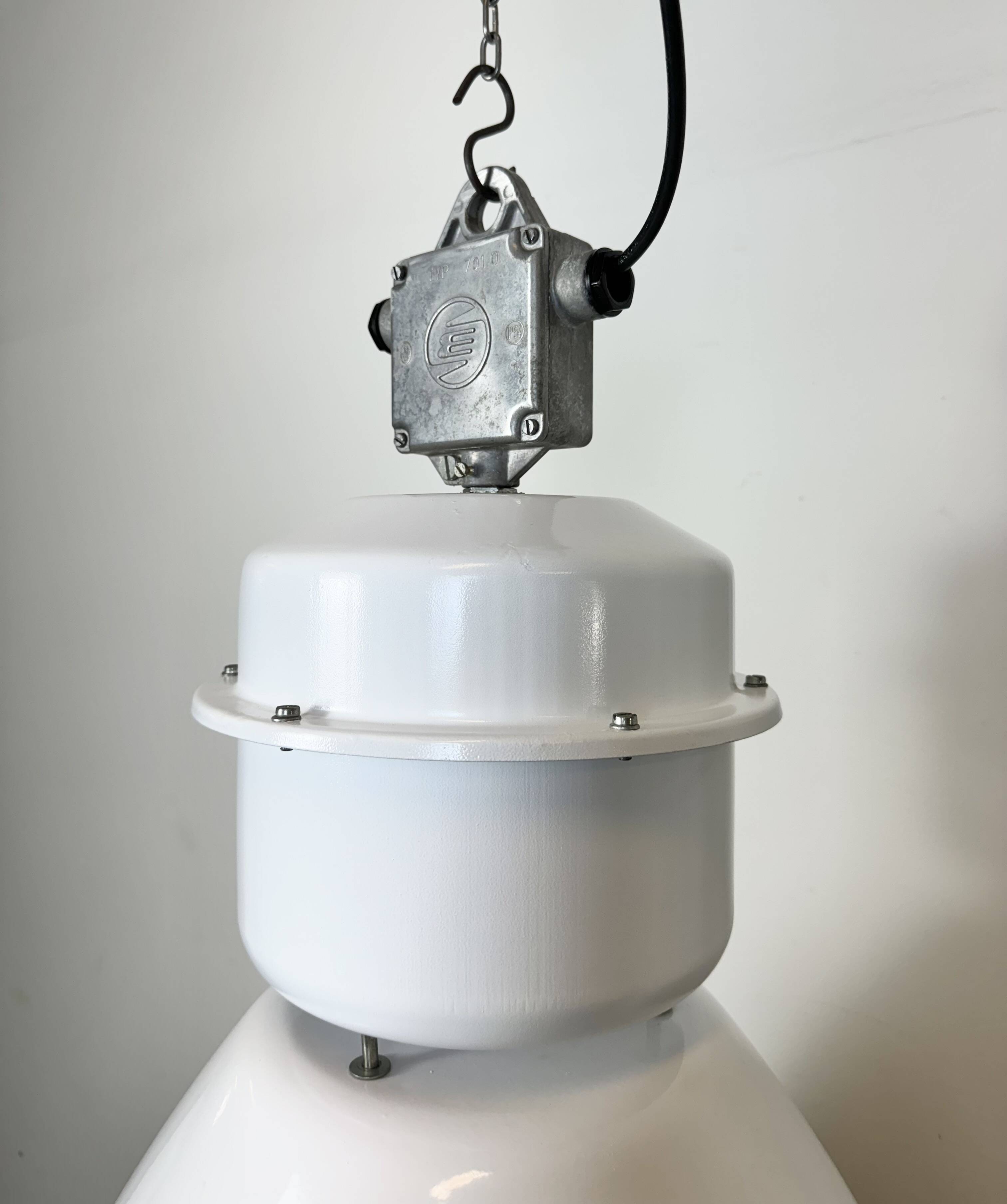 Large White Enamel Industrial Factory Lamp with Glass Cover, 1990s