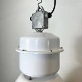 Lampe d'usine industrielle en métal émaillé blanc et verre, 1990