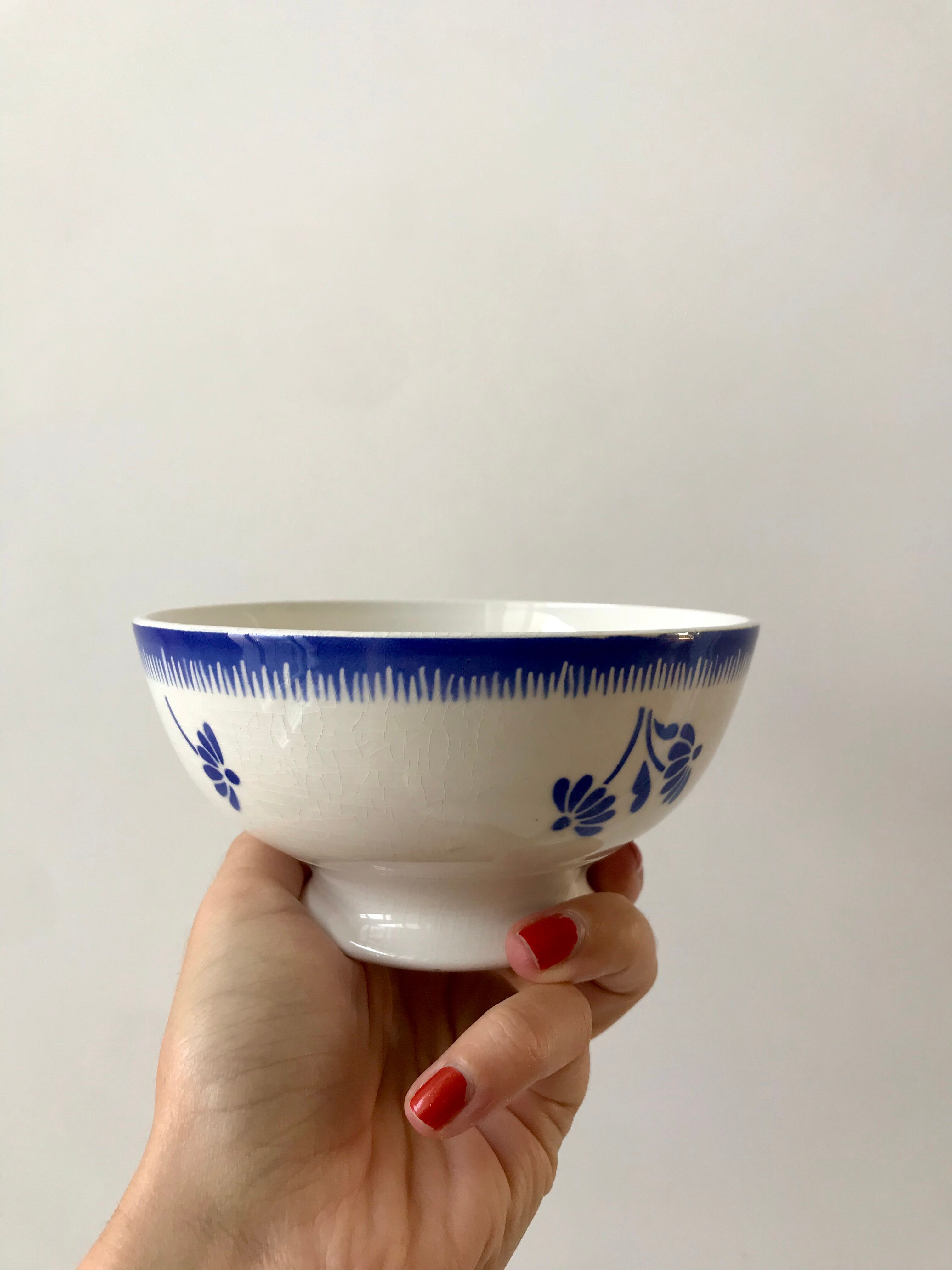 bol en faïence FB Badonviller bleu années 30-40