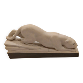 panthère des neiges céramique crispée art déco rehaut gris