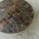 1970s round slate stone mosaic coffee table with sculptural metal base