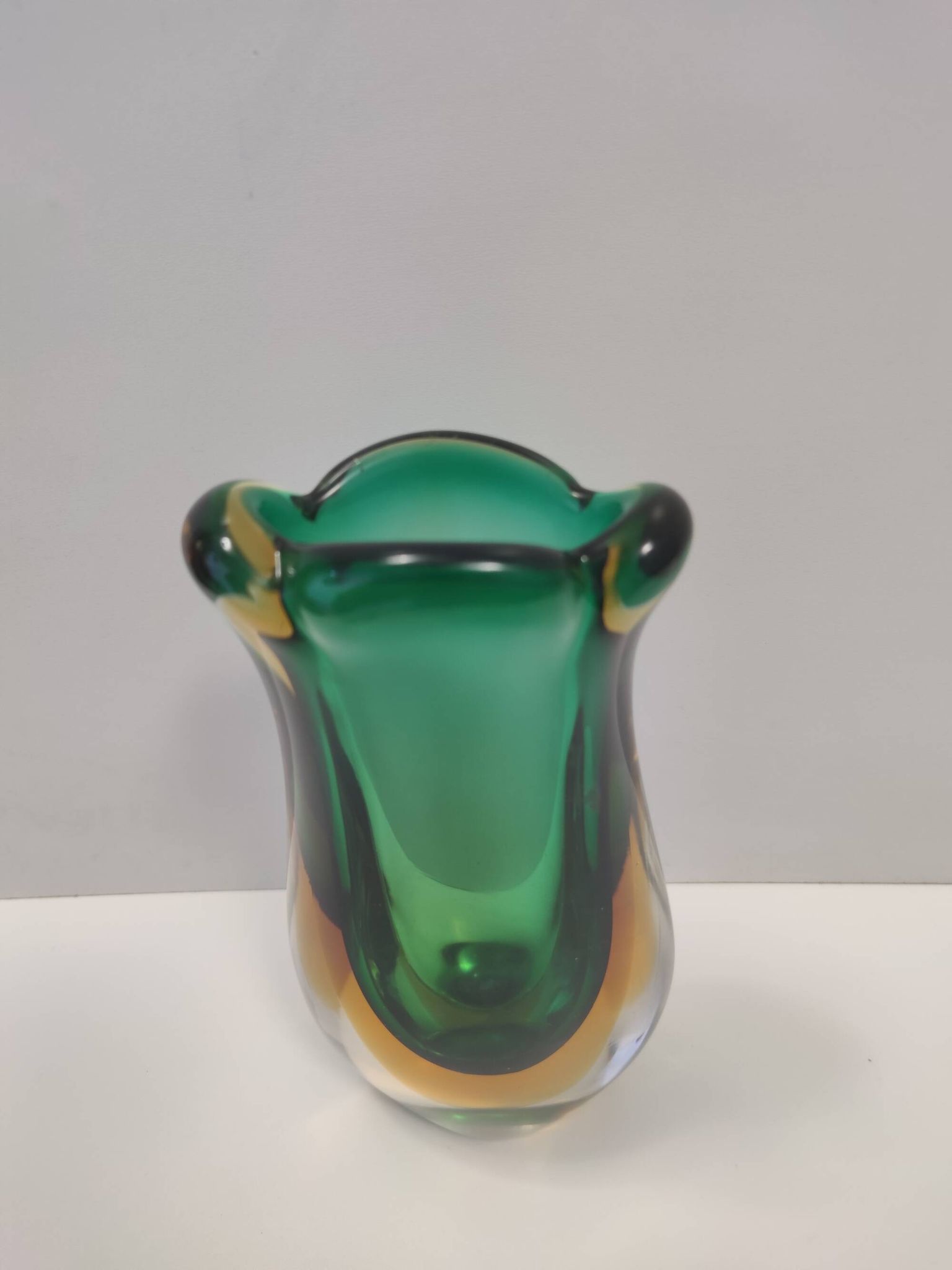Green and Yellow Sommerso Murano Glass Vase attr. to Flavio Poli, Italy