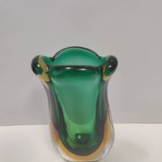 Green and Yellow Sommerso Murano Glass Vase attr. to Flavio Poli, Italy