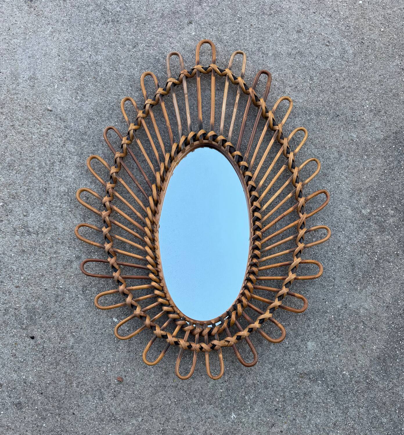 Almond rattan mirror from the 1960s