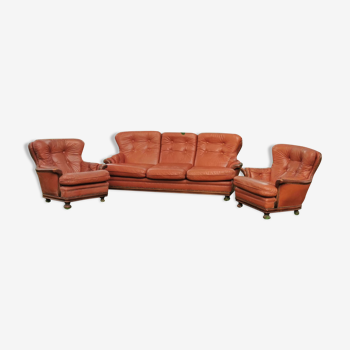 3-seater sofa and 2 leather armchairs