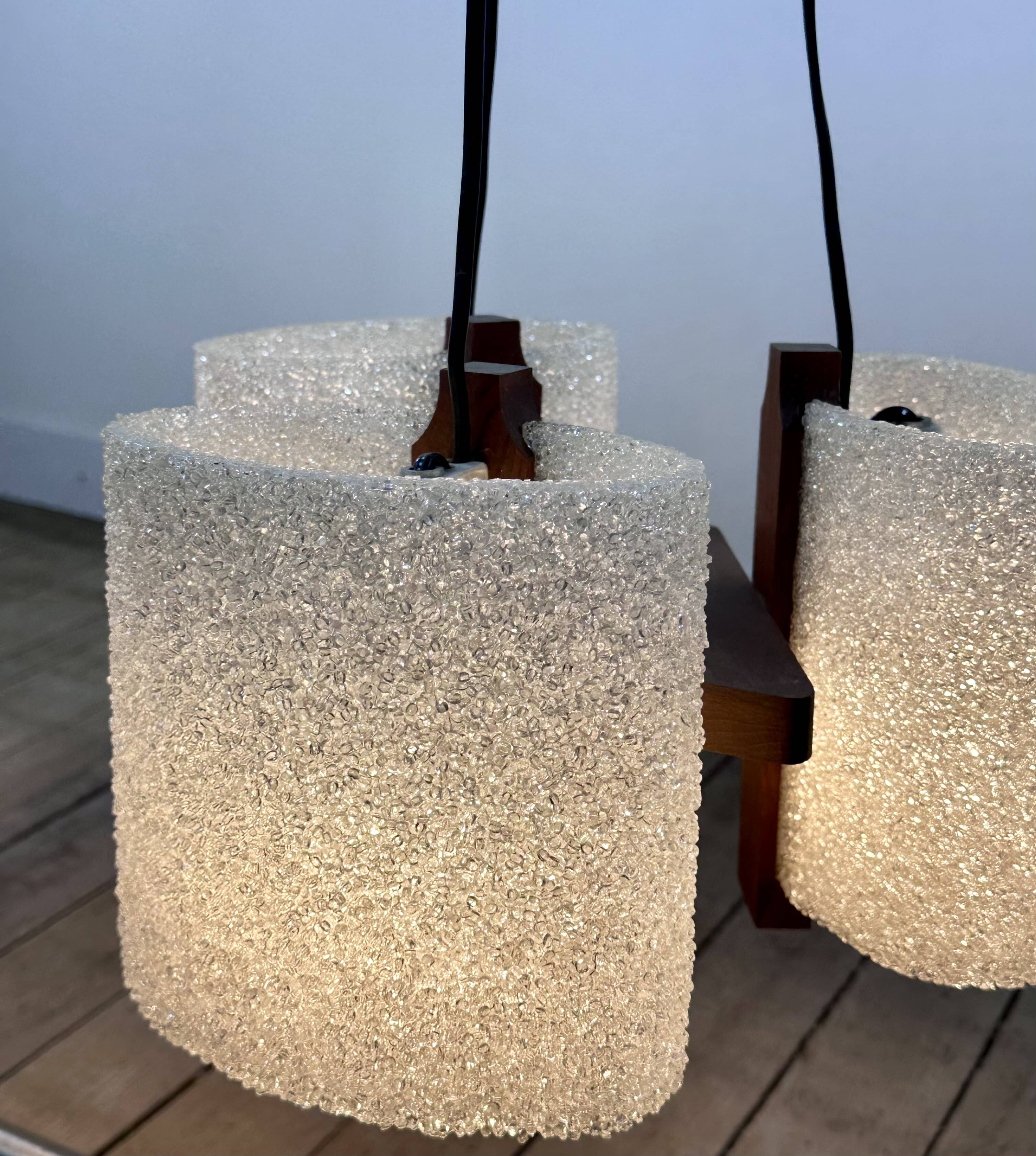 Vintage 1960s Scandinavian teak and perspex chandelier