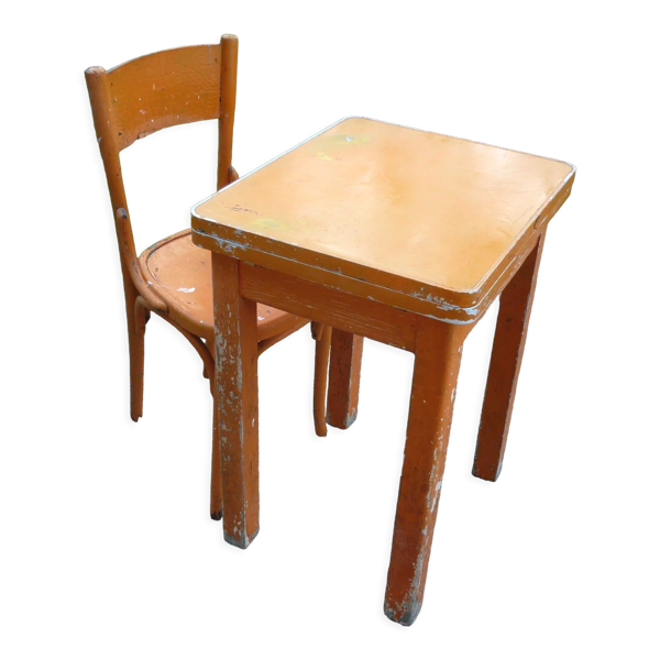 Table avec rallonges en bois et aluminium Roc et 1 chaise des années 50