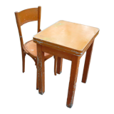 Table with extensions in wood and aluminum, ROC + 1 chair from the 50s