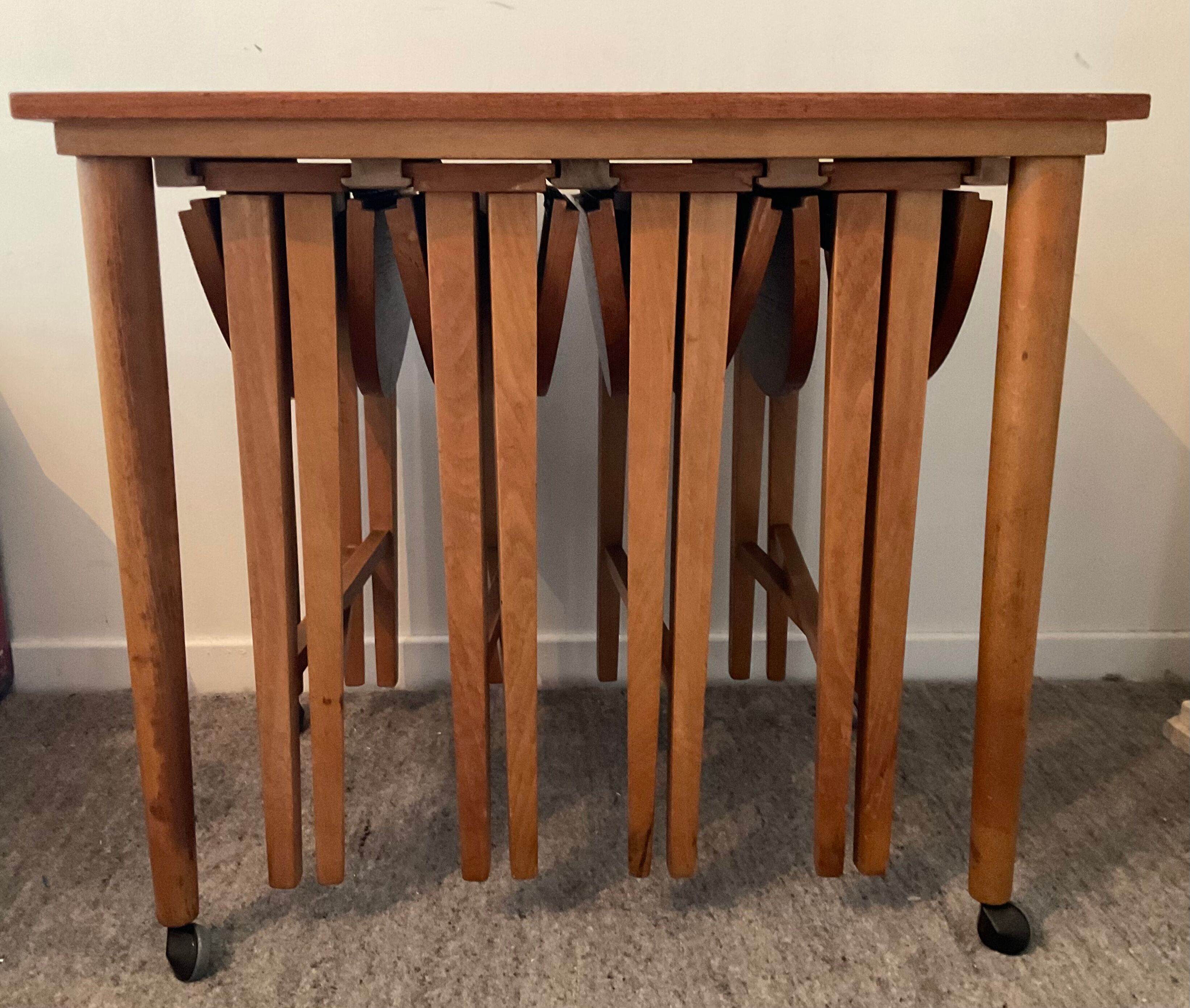 Scandinavian set by Poul Hundevad table and 4 folding teak stools