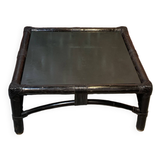 Bamboo coffee table, the top is painted green with black edges