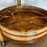 2-tiered round bamboo bar cart in the style of Vivai del Sud, Italy, 1960s