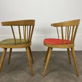 Pair of Baumann 740 office chairs, slatted models, 1960s