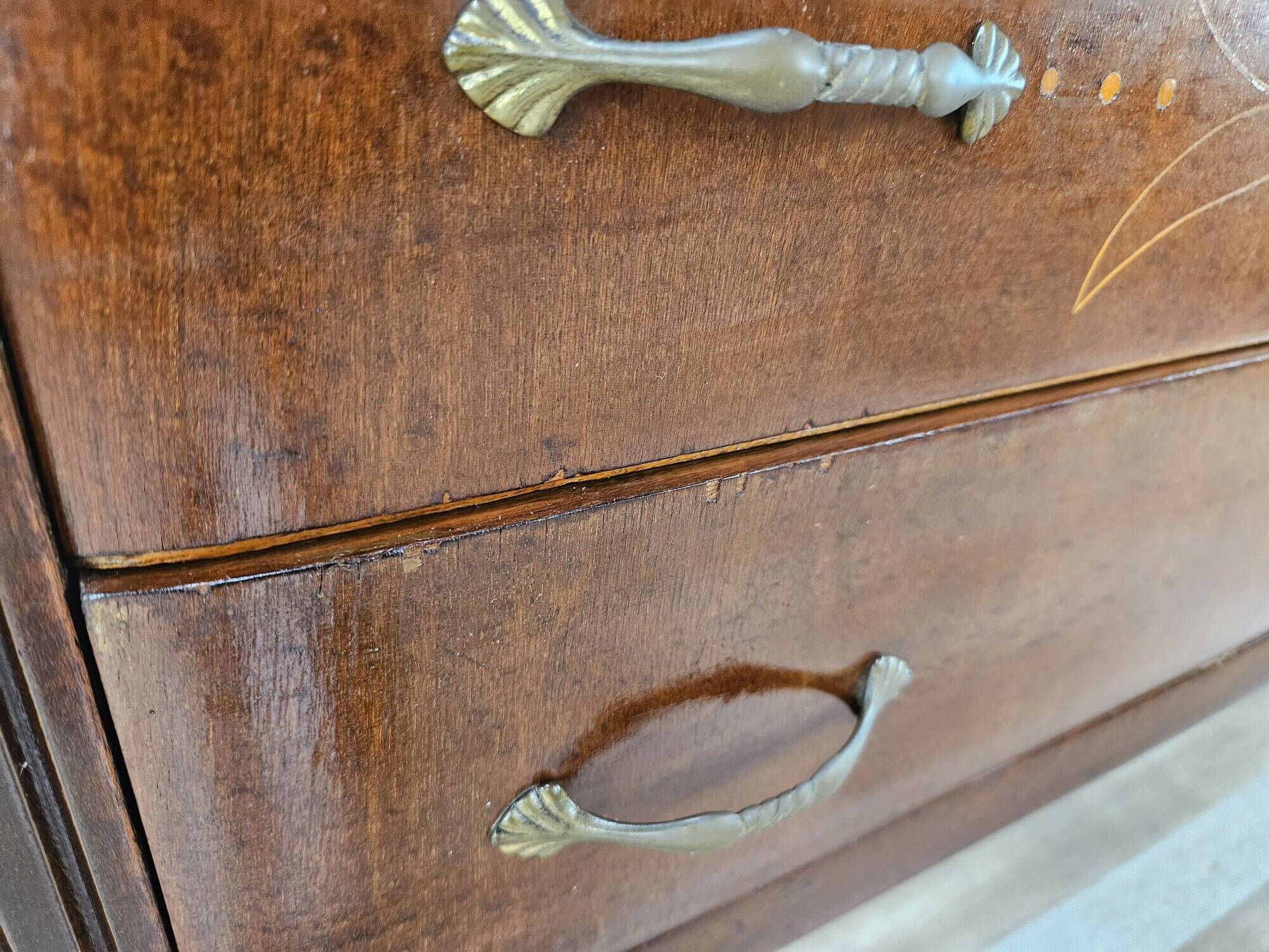 Vintage six-drawer oak chest of drawers with glass top, 1960