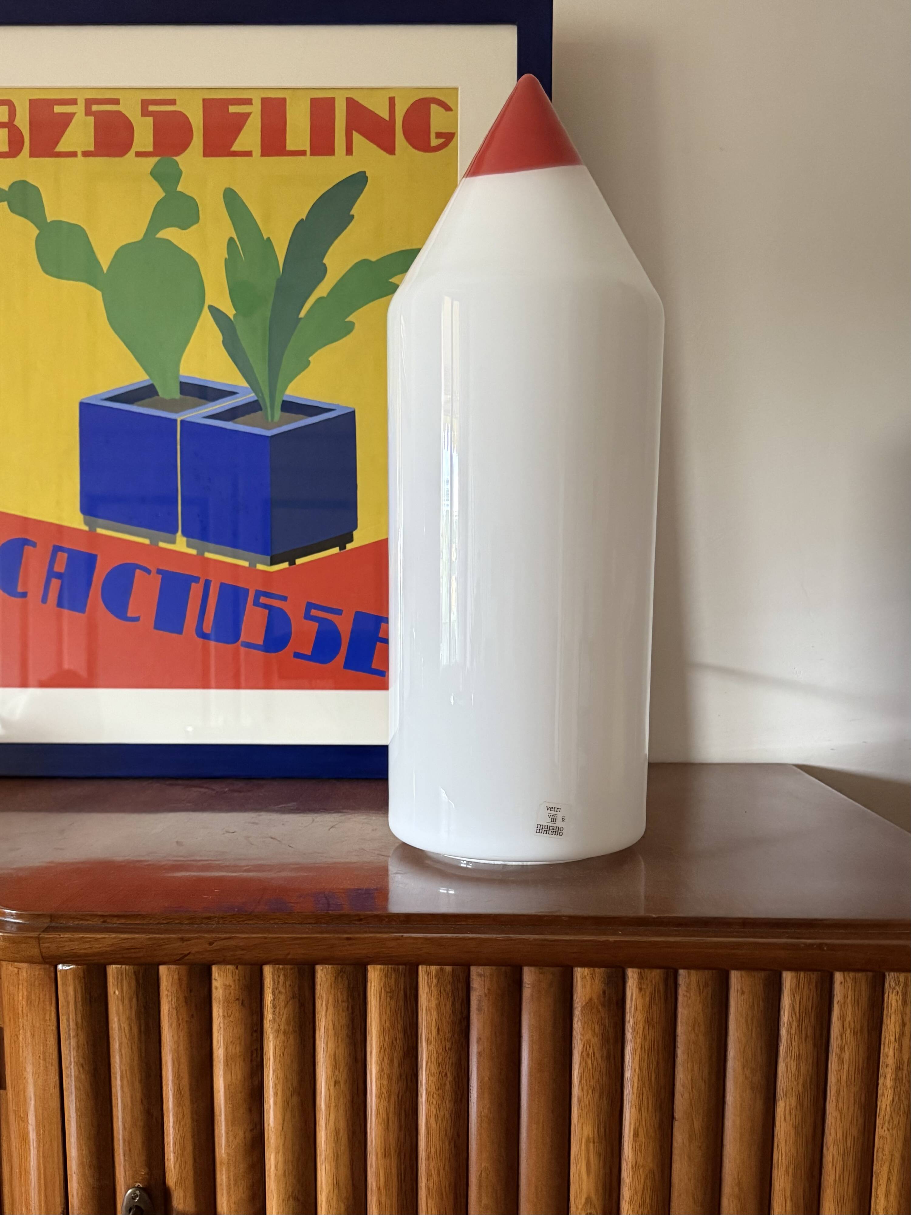 Postmodern pencil shape Murano glass table lamp, Formia Murano Italy 1980s