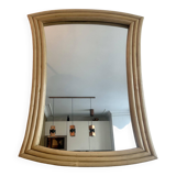 Vintage flared mirror, rattan, France 1970