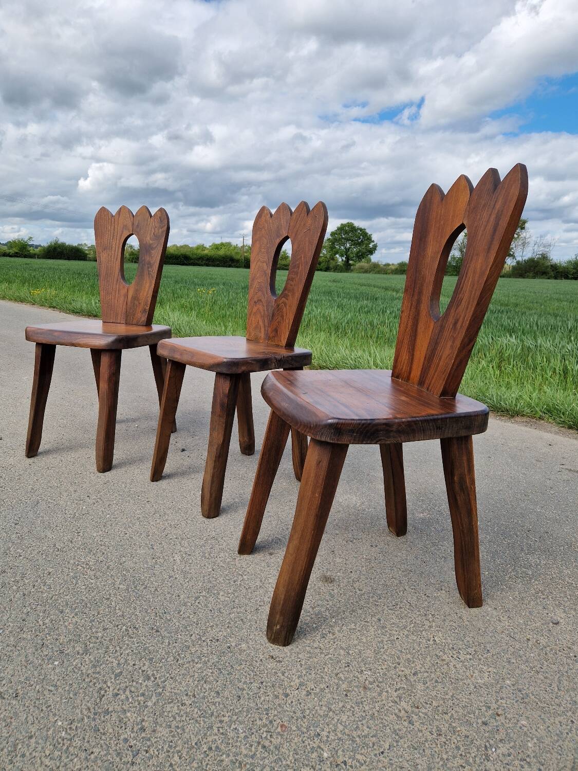 Lot de 3 chaises brutaliste Aranjou style olavi Hanninen