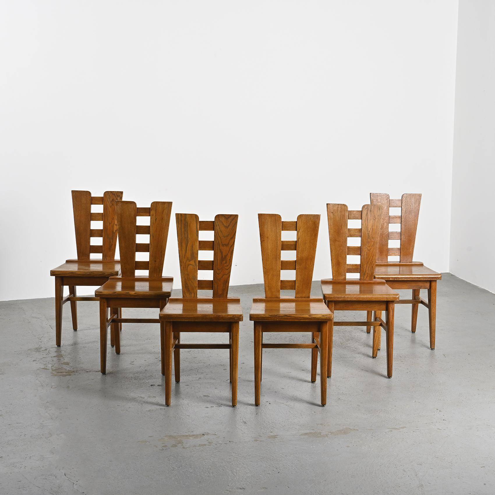 Set of six oak chairs by Henry Jacques Le Même, France circa 1940