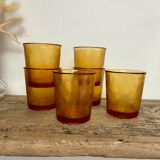 6 vintage Arcoroc Sierra textured amber glasses