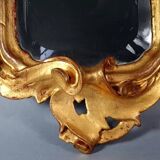 Ancien miroir biseauté cadre bois sculpté doré 19e siècle 55X31 cm C197