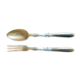 Service cutlery in horn, silver metal and wood in their box