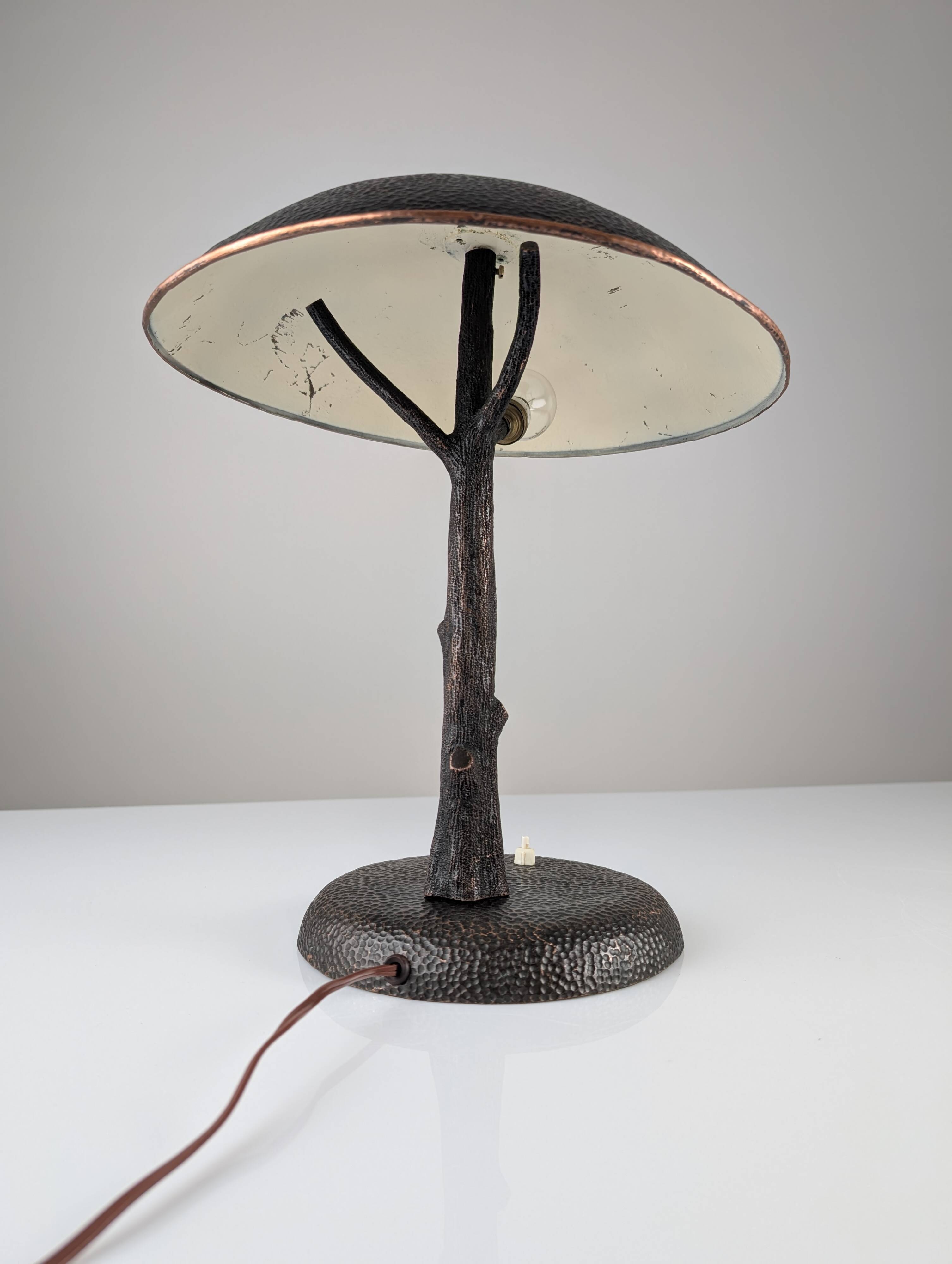 Hammered Copper Sculptural Lamp in the Shape of a Tree, Mid-Century Modern