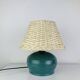 Ceramic green/blue globe lamp, rattan shade, vintage