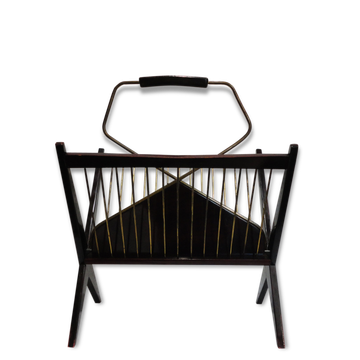 Porte revues vintage en bois et laiton