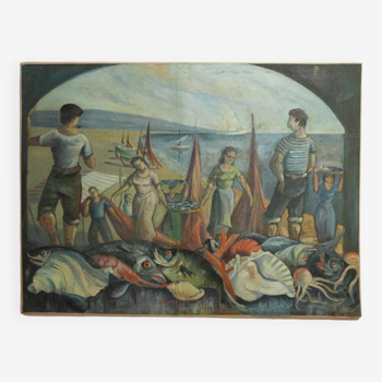 Painting of a return from fishing, 1930s.